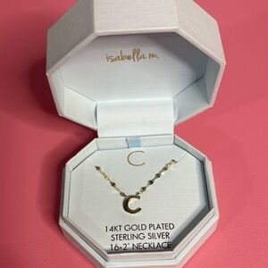 Isabella M. 14KT Gold Plated Sterling Silver “C” Initial Necklace | 16”+2” chain